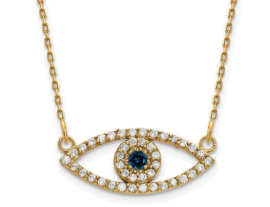 1/20 Carat (ctw) Blue Sapphire Evil Eye Pendant Necklace in 14K Yellow Gold with Diamonds and Chain