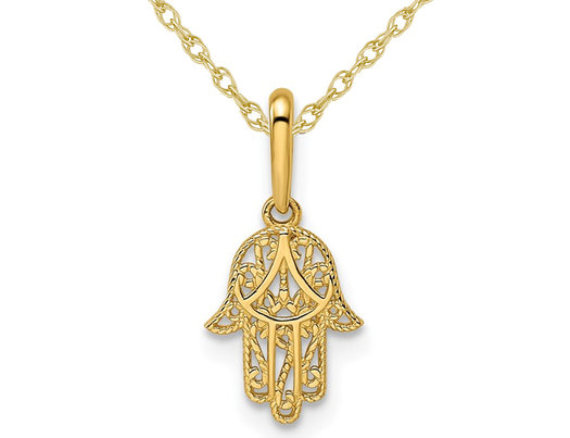14K Yellow Gold Hamsa Pendant Necklace with Chain