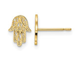 Small 14K Yellow Gold Hamsa Charm Post Earrings
