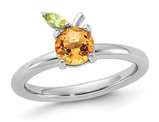 3/4 Carat (ctw) Citrine Orange with Peridot Leaf Ring in Sterling Silver