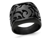 Men's Black Titanium Pattern Signet Ring