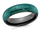 Ladies Black Titanium 6mm Teal Pattern Band Ring