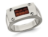 Men's Titanium Ring with Brown Leather Insert