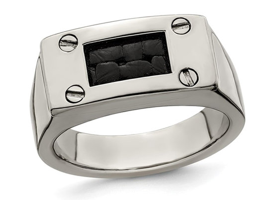 Men's Titanium Ring with Black Leather Insert