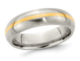 Men's 6mm Brushed Titanium Wedding Band Ring with 14K Gold Inlay
