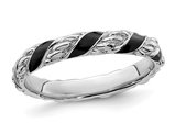 Black Enamel Band Ring in Polished Sterling Silver