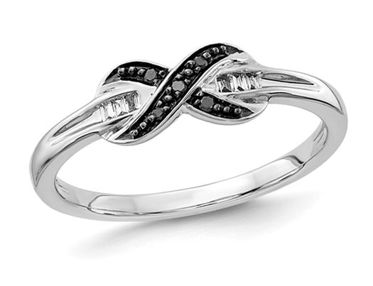 1/20 Carat (ctw) Black & White Diamond X Ring in 14K White Gold (SZIE 7)