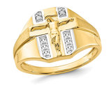 10K Yellow Gold Crucifix Cross Brushed and Polished Ring