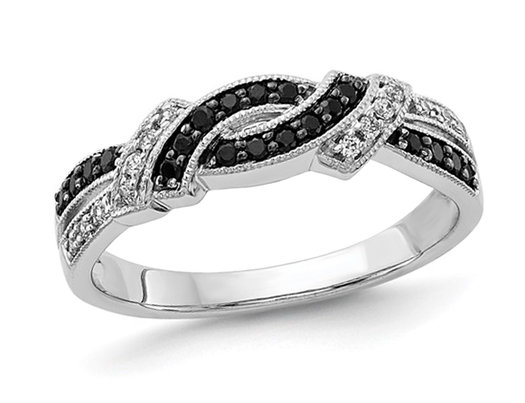 1/4 Carat (ctw) Black and White Diamond Ring in 14K White Gold (SZIE 7)