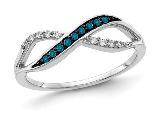 1/8 Carat (ctw) Blue and White Diamond Criss-Cross Ring in 14K White Gold