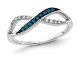 1/8 Carat (ctw) Blue and White Diamond Criss-Cross Ring in 14K White Gold