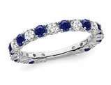 7/10 Carat (ctw) Lab-Created Blue Sapphire Band 14k White Gold with 3/4 Carat (ctw) Diamonds
