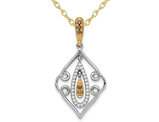 1/7 Carat (ctw) Champagne Diamond Drop Pendant Necklace in 14K White Gold with Chain
