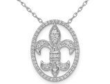 1/5 Carat (ctw) Diamond Fleur De Lis Oval Pendant Necklace in 14k White Gold with Chain