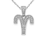1/10 Carat (ctw) Diamond ARIES Charm Zodiac Astrology Pendant Necklace in 14K White Gold with Chain