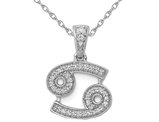 1/8 Carat (ctw) Diamond CANCER Zodiac Charm Astrology Pendant Necklace in 14K White Gold with Chain