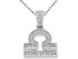 1/8 Carat (ctw) Diamond LIBRA Charm Zodiac Astrology Pendant Necklace in 14K White Gold with Chain