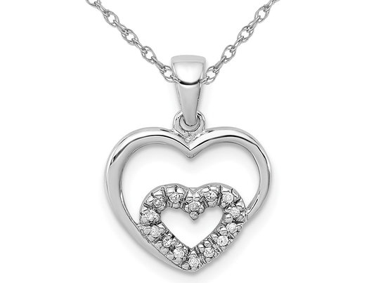 Small Sterling Silver Heart Pendant Necklace with Chain and Accent Diamonds