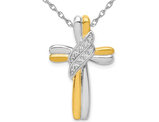 14K White and Yellow Gold Cross Pendant Necklace with Chain and Accent Diamonds