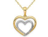 14K Yellow and White Gold Double Heart Pendant Necklace with Chain