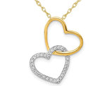 Double Heart Pendant Necklace in 14K Yellow and White Gold with Chain and Diamond Accent.