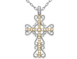 2/3 Carat (ctw) Diamond Filigree Cross Pendant Necklace in 14K White & Yellow Gold with Chain