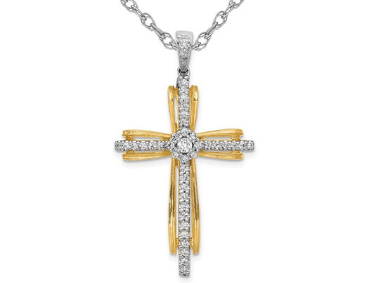 1/3 Carat (ctw) Diamond Passion Cross Pendant Necklace in 14K Yellow Gold with Chain