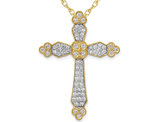 3/4 Carat (ctw) Diamond Budded Cross Pendant Necklace in 14K Yellow Gold with Chain
