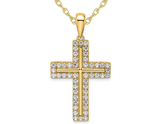 1.00 Carat (ctw VS2-SI1, D-E-F) Lab-Grown Diamond Cross Pendant Necklace in 14K Yellow Gold with Chain