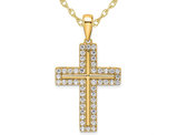1.00 Carat (ctw VS2-SI1, D-E-F) Lab-Grown Diamond Cross Pendant Necklace in 14K Yellow Gold with Chain