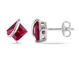 2.30 Carat (ctw) Princess Cut Lab-Created Ruby Earrings in Sterling Silver