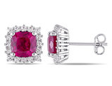 4.85 Carat (ctw) Lab-Created Ruby and White Sapphire Halo Earrings in Sterling Silver