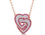 1.70 Carat (ctw) Lab-Created Ruby and White Sapphire Heart Pendant Necklace in Rose Plated Sterling Silver with chain