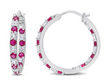 3.60 Carat (ctw) Lab-Created Ruby Hoop Earrings in Sterling Silver with Created White Sapphires