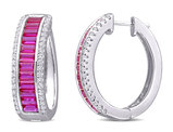 5.05 Carat (ctw) Lab-Created Ruby Hoop Earrings in Sterling Silver with Created White Sapphires