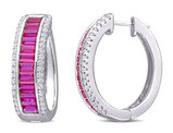 5.05 Carat (ctw) Lab-Created Ruby Hoop Earrings in Sterling Silver with Created White Sapphires
