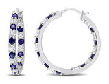 3.60 Carat (ctw) Lab-Created Blue Sapphire Hoop Earrings in Sterling Silver with Created White Sapphires
