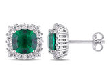 4.30 Carat (ctw) Lab-Created Emerald and White Sapphire Halo Earrings in Sterling Silver