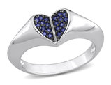 1/5 Carat (ctw) Lab-Created Blue Sapphire Pave Heart Ring in Sterling Silver