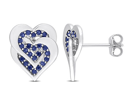 2/5 Carat (ctw) Lab-Created Blue Sapphire Heart Earrings in Sterling Silver