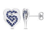 2/5 Carat (ctw) Lab-Created Blue Sapphire Heart Earrings in Sterling Silver