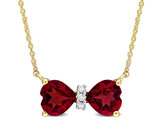 1.00 Carat (ctw) Garnet Heart Bow Pendant Necklace in 10K Yellow Gold with Chain