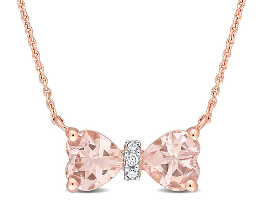 1.00 Carat (ctw) Morganite Heart Bow Pendant Necklace in 10K Rose Gold with Chain
