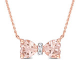 1.00 Carat (ctw) Morganite Heart Bow Pendant Necklace in 10K Rose Gold with Chain