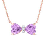 4/5 Carat (ctw) Amethyst Heart Bow Pendant Necklace in 10K Rose Gold with Chain