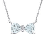 7/10 Carat (ctw) Clear Aquamarine Heart Bow Pendant Necklace in 10K White Gold with Chain