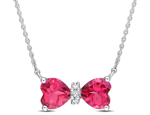 1.00 Carat (ctw) Pink Topaz Heart Bow Pendant Necklace in 10K White Gold with Chain
