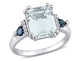 3 1/3 Carat (ctw) Aquamarine and Blue Sapphire Ring in Sterling Silver with Accent Diamonds