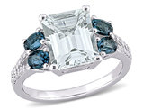 4.00 Carat (ctw) Aquamarine and London Blue Topaz Ring in Sterling Silver with Diamonds