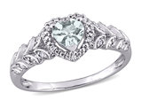 1/3 Carat (ctw) Aquamarine Heart Ring in 10K White Gold with Accent Diamonds